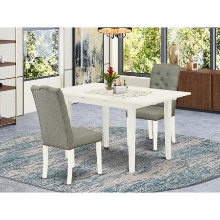 East West Furniture 3 Piece Norfolk Rectangle Dinette Set - Linen White NOEL3-LWH-07